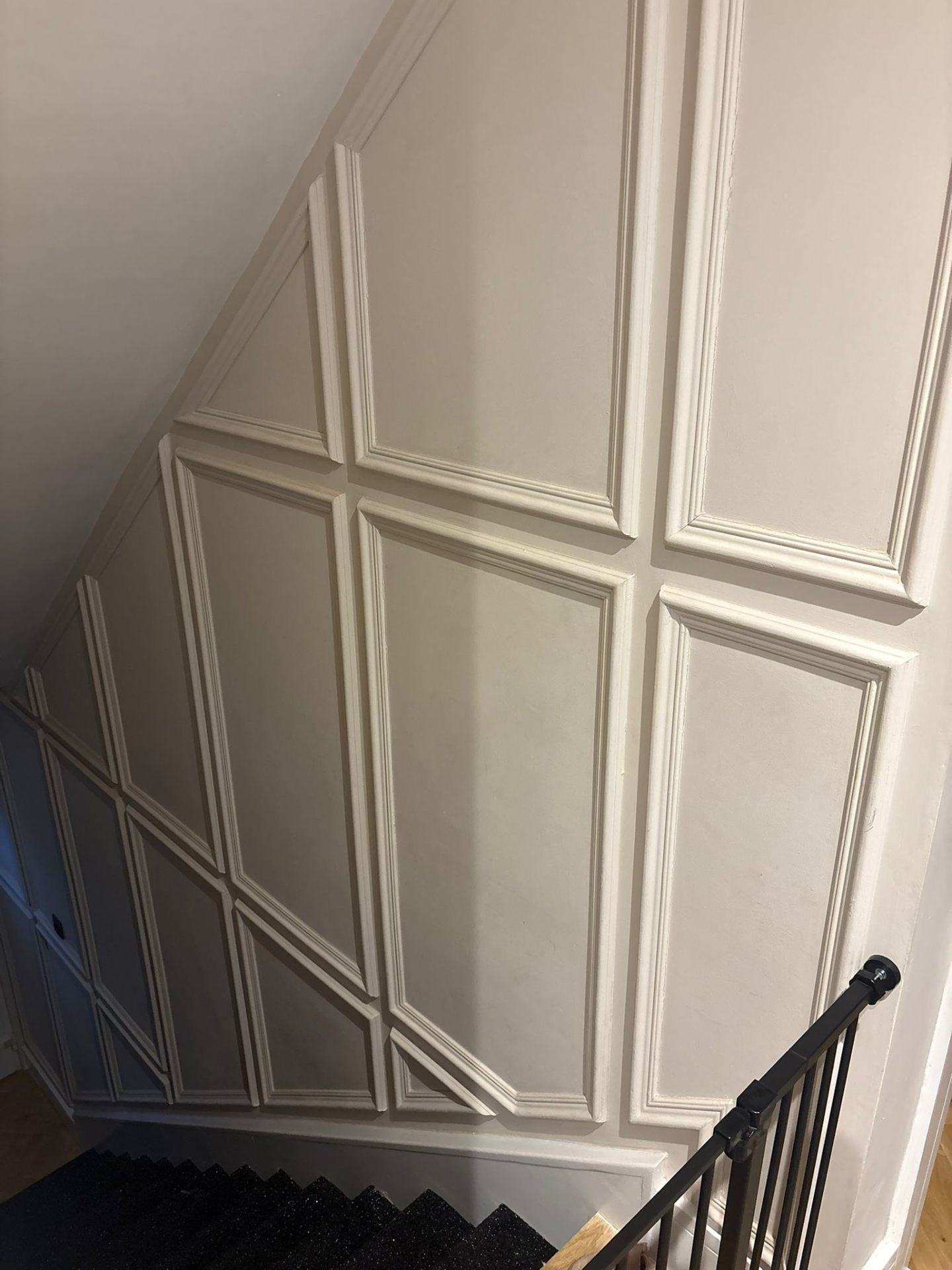Bespoke stair wall panelling fitted during a Glasgow house renovation