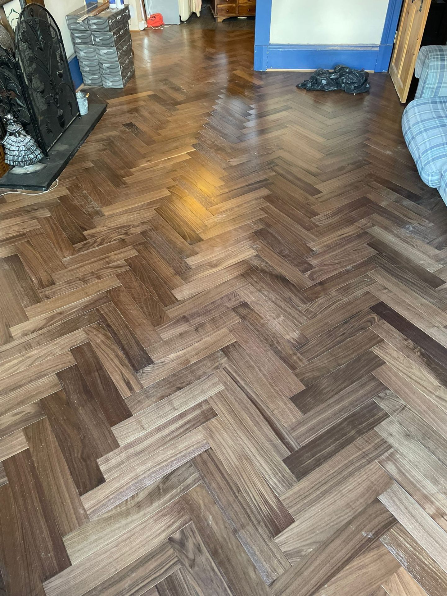 Walnut herringbone flooring fitted by Glasgow flooring fitters