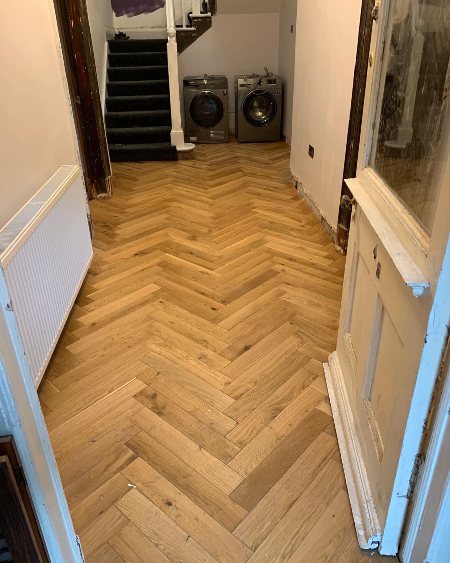 Oak flooring fitted in a Glasgow utility room